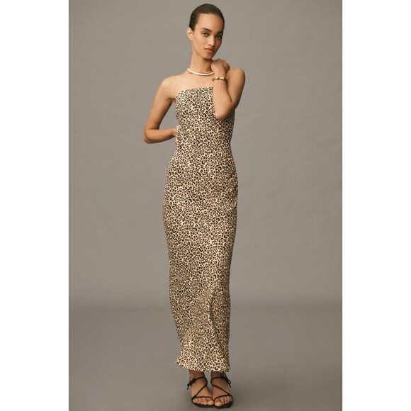 Anthropologie The Fleur Strapless Satin Maxi Slip Dress  Animal Print  2X - Picture 1 of 2
